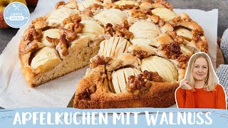 Apfelkuchen mit Walnuss 🍎  schneller Apfelkuchen nach Omas Rezept  Einfach Backen [upl. by Eilyac926]