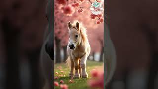 Pony Horse Roaming in a Beautiful Apricot Garden [upl. by Blondelle]