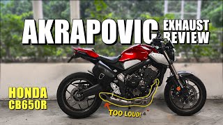 Honda CB650R Akrapovic Full System Exhaust Review  PART 1 SILENCER REMOVED [upl. by Ellora]