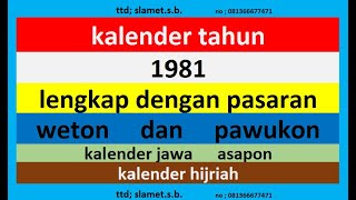 kalender 1981 lengkap pawukon  weton  pasaran kalender jawa  hijriah [upl. by Sihtam]