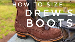 SIZING for Drews Boots 8 inch Logger  Brown Rough Out [upl. by Grissel]