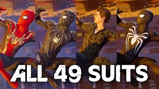 ALL 49 SpiderMan Suits amp Costumes Every Suit  No Way Home All DLC Suit SpiderMan PS5 Remastered [upl. by Erreipnaej483]