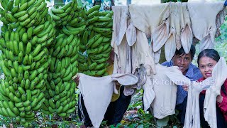 Cooking Rarely Green Banana Cow Skin amp Ears Recipe in Village For Delicious Eating amp Donation Foods [upl. by Enetsuj]