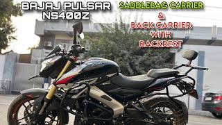 BAJAJ PULSAR NS400Z  SADDLEBAG CARRIER amp BACK REST  NS400Z [upl. by Anaoj433]