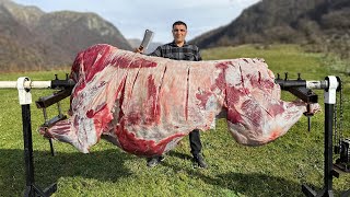 Cooking Shawarma From A Whole 100kg BULL On A Spit A Grand Dish For All Children [upl. by Gerger]