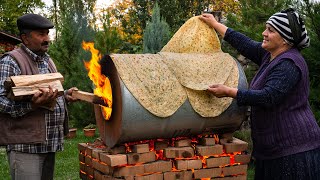 🔥 Lavash with Greens Cooking Bread on a Barrel [upl. by Dragoon124]