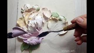 A delightful peony made of decorative plaster Sculptural painting Flower relief panel Timelapse [upl. by Ardehs]