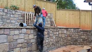 How to build Ashlar Stone Walls with Flagstone Cap amp Stairs DIY Part 2 hardscapes retainingwall [upl. by Dace]