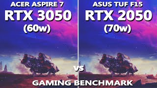 Laptop RTX 3050 60w vs RTX 2050 70w Gaming Benchmark Test  Acer Aspire 7 vs Asus TUF F15 [upl. by Fidelia]