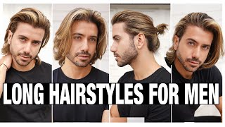 4 LONG HAIRSTYLES FOR MEN  Mens Hair Tutorial [upl. by Gerkman]