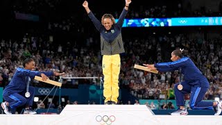 Simone Biles amp Jordan Chiles Bow to Rebeca Andrade in Paris Olympics respect olympic paris2024 [upl. by Atnaloj639]