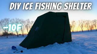 Fishing in a DIY Ice Fishing Shelter in Bitter Cold Weather Ice Fishing Shelter Build and Catch [upl. by Gwennie]