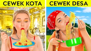 TANTANGAN CEWEK KAMPUNG VS CEWEK KOTA  Situasi Lucu Si Kaya VS Miskin oleh 123 GO FOOD [upl. by Rivi]