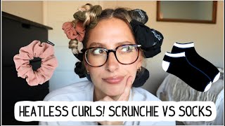 TESTING SOCK CURLS VS SCRUNCHIE CURLS OVERNIGHT HEATLESS CURLS FOR SHORT MEDIUM AND LONG HAIR [upl. by Lletnahc]