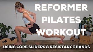 Reformer Pilates Workout Using Core Sliders amp Resistance Bands  Squeeze Bands [upl. by Nnayrb821]