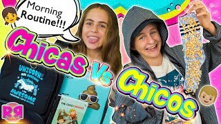 RUTINA de MAÑANA para ir al COLEGIO 👫Chicos Vs Chicas ¿Qué hay en mi MOCHILA HAUL material escolar [upl. by Llerdnod]