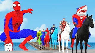 Game 5 Superheroes SpiderMan the challenge of riding a horse across the river vs Batman vs hulk [upl. by Ardnikal]