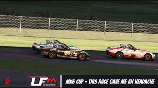 Assetto Corsa  LFM  MX5 Cup  S15  W11  This race gave me an headache  No commentary gameplay [upl. by Lithea]