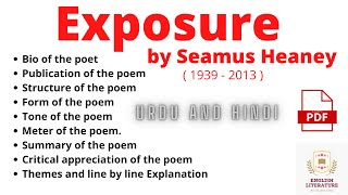 Exposure by Seamus Heaney In Urdu and Hindi Critical Appreciation structure Themes Notes PDF [upl. by Lenard]