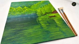 Green Forest and the Lake  Acrylic Painting  Step by step [upl. by Sammie]