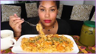 PRAWNS WITH CREAMY PASTA MUKBANG  chitchat [upl. by Moshell]