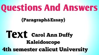 Questions And Answers of Text by carol Ann Duffy Kaleidoscope 4th semester calicut University [upl. by Chenay]