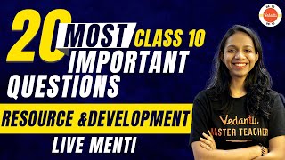 20 Most Important Questions of Resource and Development  LIVE MENTI QUIZ  CBSE Class 10th SST [upl. by Ariela747]