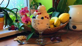 Cashew Banana Ice Cream on Red Currant Blueberry Salad with Lemony Banana Yogurt  Take 3 [upl. by Dranoel]