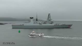 ROYAL NAVY TYPE 45 HMS DRAGON D35 ENTERS DEVONPORT NAVAL BASE AT DEVILS POINT 11621 [upl. by Kei]