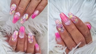 Chrome ombre nails with sugar nail art over encapsulated glitter Gel rebalance and Nail prep [upl. by Albemarle]