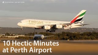 10 Hectic Minutes at Perth Airport  including QF9 and EK420 late afternoon arrivals [upl. by Goodrich]