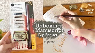 Unboxing Manuscript Leonardt Copperplate and Shadow Calligraphy SetUsing Dip Pen with Poster Color [upl. by Iver]