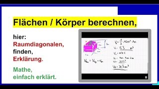 Zusammengesetzte Körper  Volumen Oberflächen berechnen Teil3 Raumdiagonalen [upl. by Haidej]