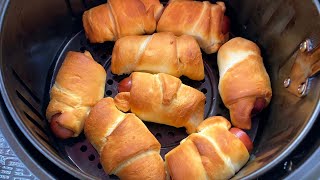 Air Fryer Pigs In A Blanket Recipe  Hot Dogs Wrapped In Crescent Rolls Dough  AMAZING [upl. by Memory420]