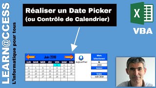 VBA Excel  Comment réaliser un DatePicker ou Contrôle de Calendrier [upl. by Ymrej]