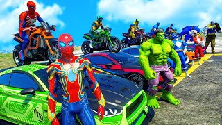 Cars and SpiderMan SPIDERMAN TEAM on SUPER Cars Parkour Obstacles with Superheroes [upl. by Llegna305]