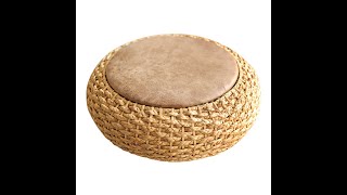 Knitted Round Pouf Ottoman Stool WPU Leather Seat Pad Floor Yoga Meditation Cushion Straw Pouf [upl. by Eiuqcaj923]