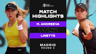 Mirra Andreeva vs Magda Linette  2023 Madrid Round 3  WTA Match Highlights [upl. by Idnym]