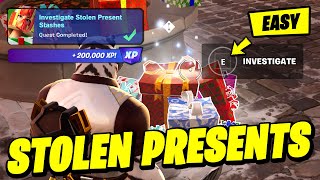 How to EASILY Investigate Stolen Present Stashes  Fortnite Winterfest Quest [upl. by Yrrab]