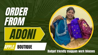 Budget friendly Maggum work blouses  order from Adhoni  apple boutique 9989219738 [upl. by Aisorbma]