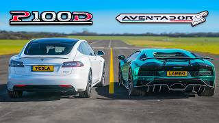 Lamborghini Aventador S v Tesla Model S P100D  DRAG RACE ROLLING RACE amp BRAKE TEST [upl. by Nnek947]