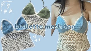 crochet bralette mesh top tutorial  beginner friendly pattern [upl. by Queen]