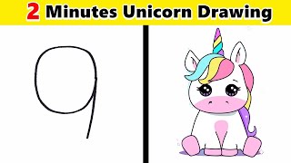 HOW TO DRAW UNICORN WITH NUMBER 9 EASY IN 2 MINUTES [upl. by Gretal]