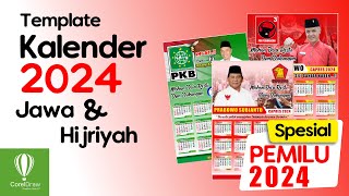 Template kalender 2024 lengkap Jawa Hijriyah CDR  spesial kampanye pemilu 2024  download gratis [upl. by Knudson]