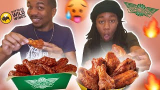 WINGSTOP ATOMIC 🔥 vs BUFFALO WILD WINGS BLAZIN WINGS • WHO’S HOTTER 🥵  CHALLENGE [upl. by Oster646]