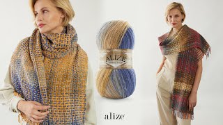 Alize Angora Gold Batik ile Dokuma Görünümlü Zincir İşi Şal [upl. by Neelhtac640]