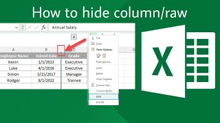 How to hideunhide  columnampraw in ms excel msexcel [upl. by Buxton]