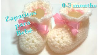 Zapatitos escarpines o patucos para bebe de 03 meses en gancho fácil y rápidos de hacer 104 [upl. by Leod459]