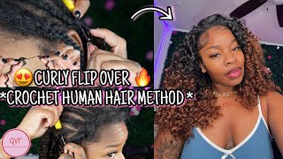 CURLY FLIP OVER TUTORIAL CROCHET HUMAN HAIR METHOD  FT QVR HAIR [upl. by Zoller]