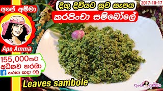 ✔ කොලෙස්ටරෝල් දිය කරන සම්බෝලය burning chutney sambol Curry leaves Apé Amma karapincha [upl. by Airod426]